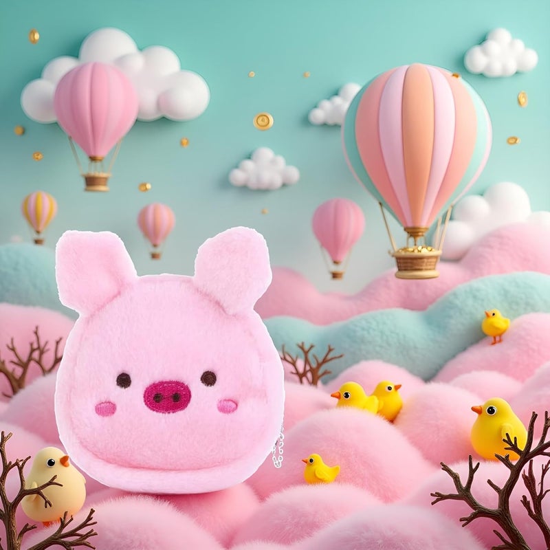 Sluswallow Pink Small Plush Coin Purse, Cute Cartoon Chicken Pig Avocado Shape Coin Purse Zipper Coin Bag Mini Wallet Handbag with Keychain Wallets, Card Cases and Money Organizers Accessories - Image 1